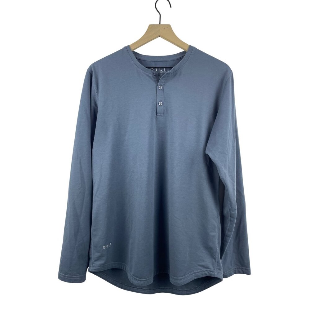 Bylt Men's Medium Drop Cut Long Sleeve Casual Henley T Shirt Blue Neutral